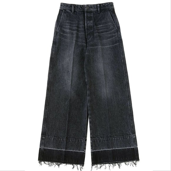 MOUSSY VINTAGE Elba JEANS Size 29 Wide Crop Raw Hem Black Denim NEW $325 - Picture 3 of 13